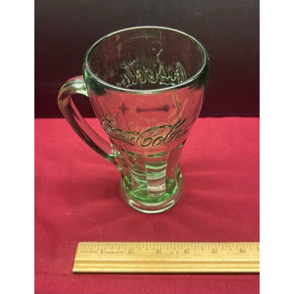 Coca Cola Green Glass Mug With Handle Classic Coke Heavy 14‎ Ounce - Picture 7 of 7